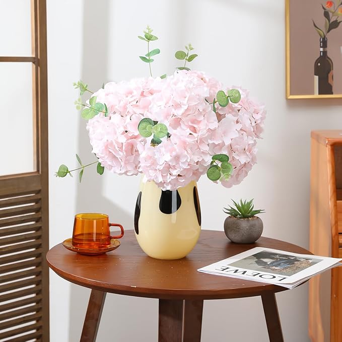 Tifuly Hydrangea Artificial Flowers -12 pcs Realistic Fake Hydrangea Silk Flowers with Stems Faux Hydrangea Flowers Heads for Office Home Party Wedding Centerpiece DIY Floral Decor (Pink)-Ruum Studio Home
