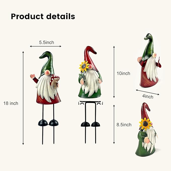 HONGLAND Metal Gnome Yard Art Outdoor Gnomes Garden Statue 18 Inch Gnome Figurine Decorative Stakes for Holiday Christmas Lawn Patio Yard Garden Decor-2 PCS-Ruum Studio Home