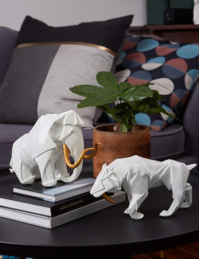 HAUCOZE Dinosaur Statue Arts Animal Figurine Modern Decor Leopard Sculpture Polyresin White 9.8inch-Ruum Studio Home