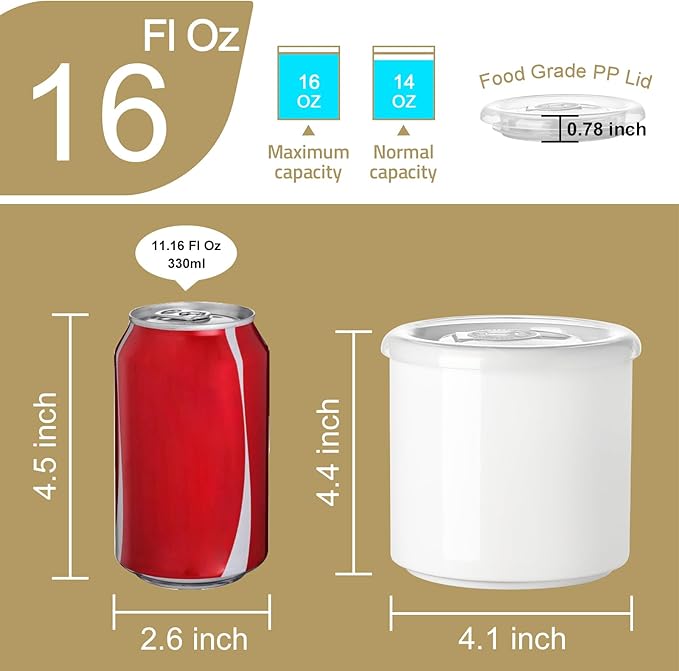 Sweejar Ceramic Food Storage Jar, Salt Container with Airtight Plastic Lid & Date Tracker, 16 Oz Kitchen Canisters for Flour, Rice, Sugar, Coffee, Spices, Pantry Organization (White)-Ruum Studio Home