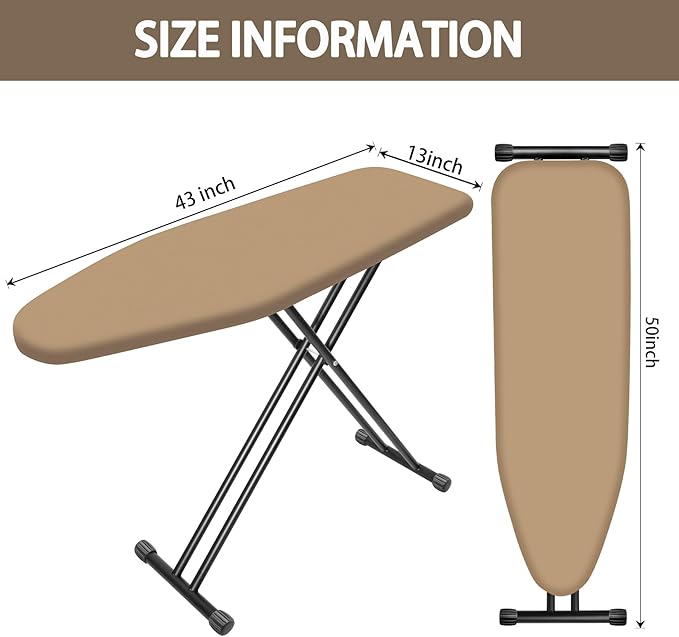 Ironing Board with Heat Resistant Cover, 43x13 Compact and Space Saver Iron Board,Height Adjustable,Easy to Fold,Stable Structure-Ruum Studio Home