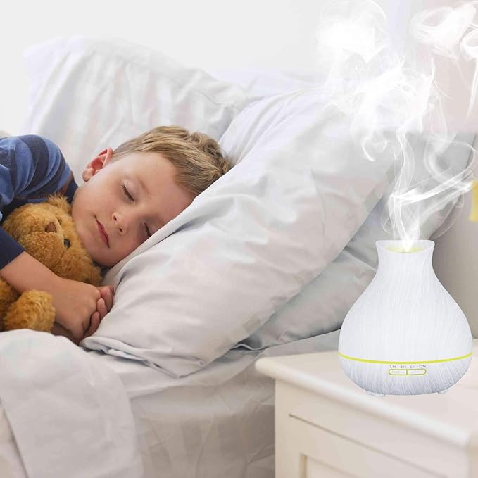 BZseed Aromatherapy Essential Oil Diffuser 550ml 12 Hours White Wood Grain Aroma Diffuser with Timer for Large Room, Home, Baby Bedroom, Waterless Auto Shut-Off, 7 Colors Lights Changing-Ruum Studio Home