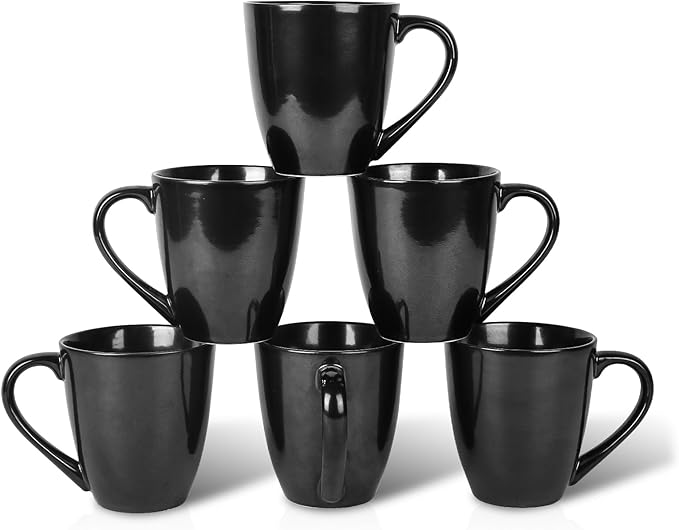 vicrays Coffee Mug Set, 12 Ounce, Ceramic Mug for Men, Women, Unique Glazed Mugs with Handle for Coffee, Tea, Milk, Cocoa, Cereal - Set of 6 Black-Ruum Studio Home