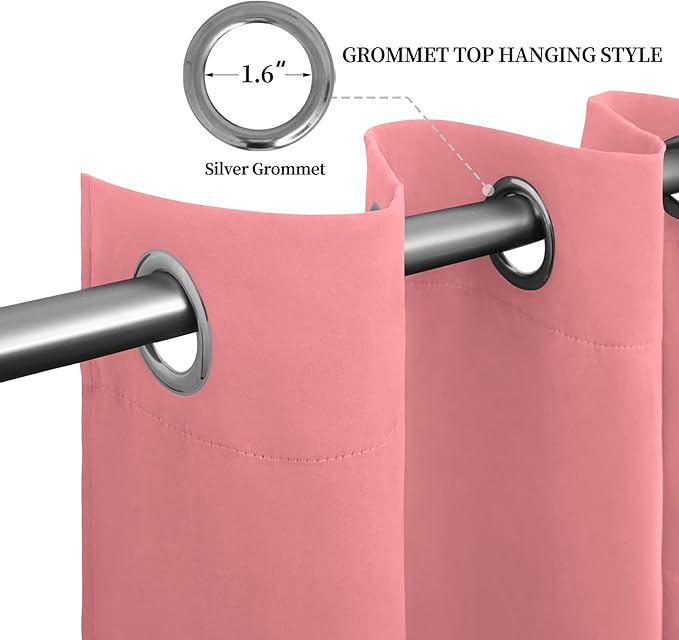 Easy-Going Blackout Curtains for Bedroom, Solid Thermal Insulated Grommet and Noise Reduction Window Drapes, Room Darkening Curtains for Living Room, 2 Panels (52x46 in,Pink)-Ruum Studio Home