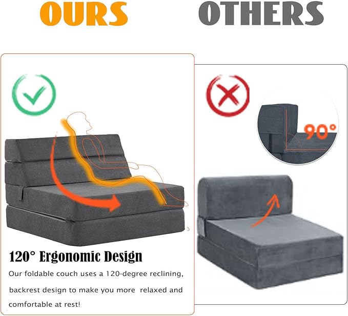 jela Foldable Sofa Bed Large Soft Foam Convertible Sleeper Chair Luxury Miss Fabric Fold Out Chair Bed Floor Couch with Back Support Floor Sofa for Living Room Bedroom (83"x33",Dark Gray)-Ruum Studio Home