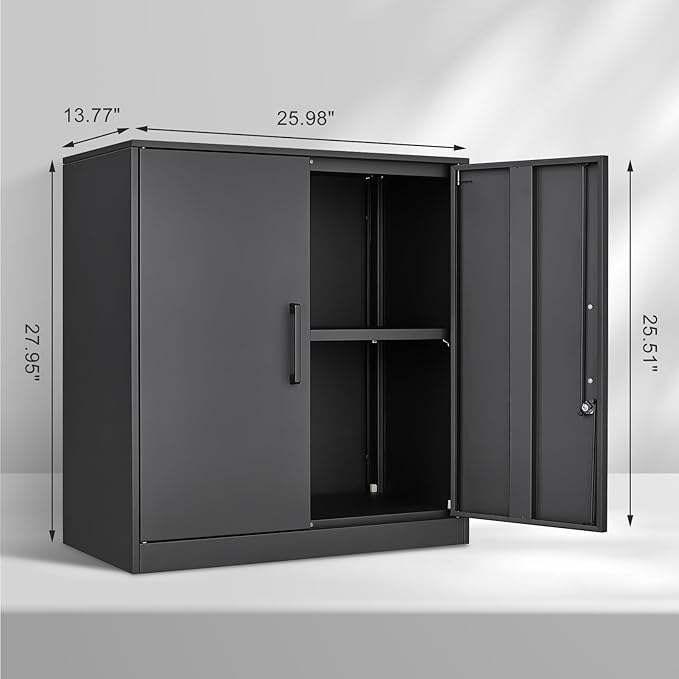 Metal Wall Cabinet,Garage Wall Cabinetwith Handle,Lockable Storage Cabinets Wall Mounted with 2 Doors,Locking Cabinet with Shelves for Basement,Living Home,Black-Ruum Studio Home