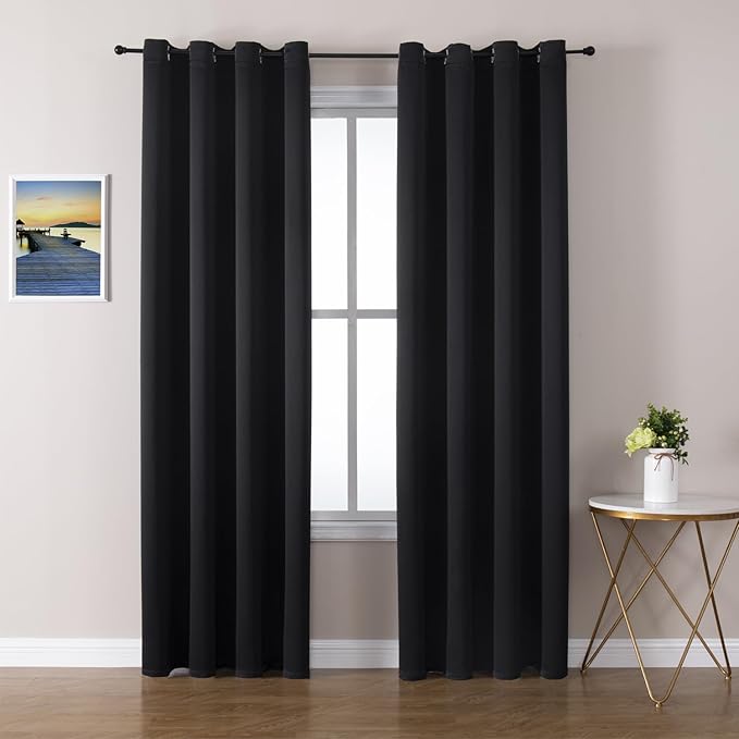ChrisDowa Blackout Curtains 120 Inches Long 2 Panels Set for Living Room, Grommet Thermal Insulated Room Darkening Curtains for Bedroom (Black, 52 x 120 Inch)-Ruum Studio Home
