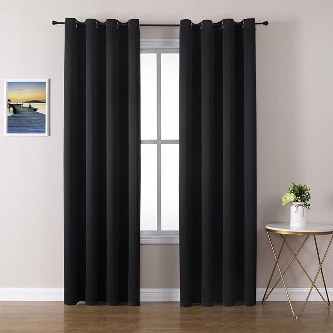 ChrisDowa Blackout Curtains 102 Inches Long 2 Panels Set for Living Room, Grommet Thermal Insulated Room Darkening Curtains for Bedroom (Black, 52 x 102 Inch)-Ruum Studio Home