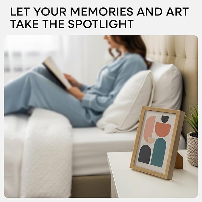 Homeforia 8 x 10 Wood Picture Frame, High End Natural Oak 8x10 Light Wooden Frames with Mat 5x7 inch Photo, 8 x 10 Frame Matted to 5 x 7 Art, Wall or Tabletop Frame, Tempered Glass, Wall Kit, Set of 1-Ruum Studio Home