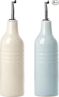 famiware Jupiter 16oz Ceramic Olive Oil Dispenser Bottle, Olive Oil and Vinegar Dispenser Bottle Set of 2 with Stainless Steel Pourers, Suitable for Storage Vinegar, Light Blue & Vanilla White-Ruum Studio Home