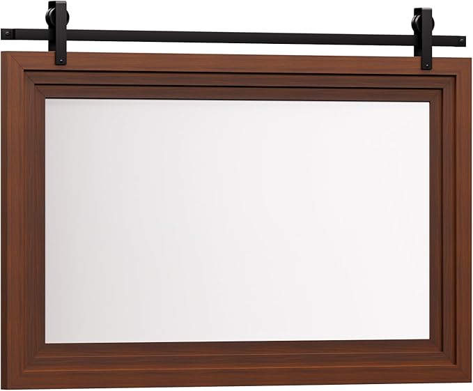 ALBAD Farmhouse Wood Framed Wall Mirror, Natural Wood and Framed Wall Mounted Bathroom Vanity Mirror for Farmhouse Decor, Vertical or Horizontal Hanging-Ruum Studio Home