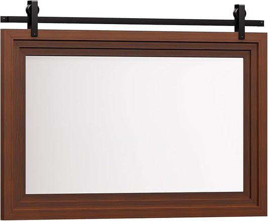 ALBAD Farmhouse Wood Framed Wall Mirror, Natural Wood and Framed Wall Mounted Bathroom Vanity Mirror for Farmhouse Decor, Vertical or Horizontal Hanging-Ruum Studio Home