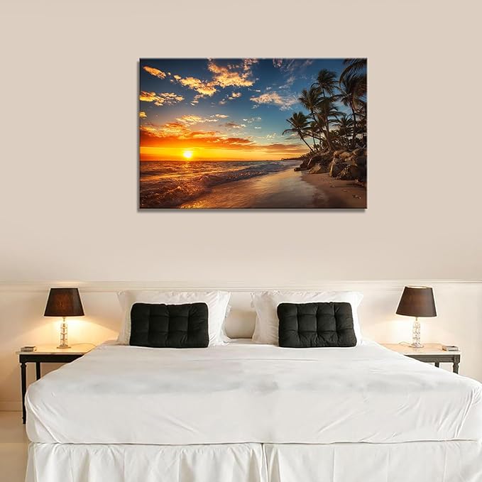 DZL Art S74781 Canvas Painting Print Paradise Tropical Island Beach with Palms Photograph Print Nature Pictures Wall Art Canvas Prints Painting for Living Room Bedroom Decor Office Wall Decor-Ruum Studio Home