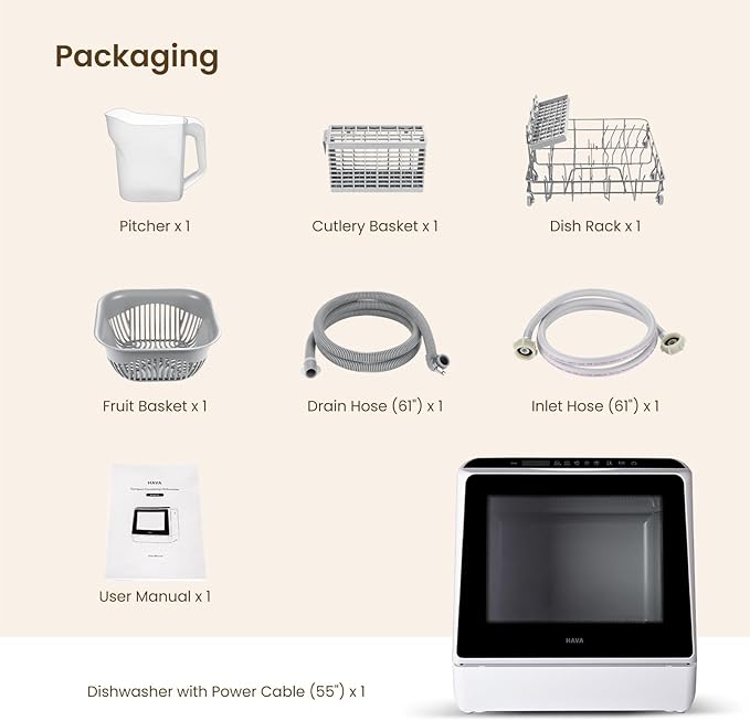 HAVA Countertop Dishwasher, 6 Programs Portable Dishwashers with 5L Built-in Water Tank, No Hookup Needed, Baby Care & Air-Drying Function for Apartments and RVs-Ruum Studio Home