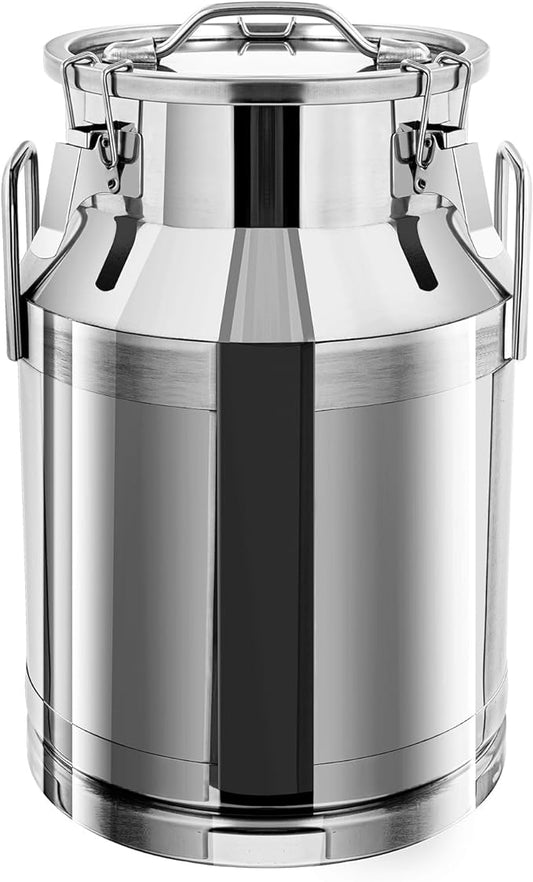 Stainless Steel Milk Can, 30L/7.9 Gallon Heavy Duty Airtight Storage Canister Milk Bucket with Lid, Embedded Silicone Milk Jug Wine Pail Water Cereals Bucket with Three Latches and Two Handles
