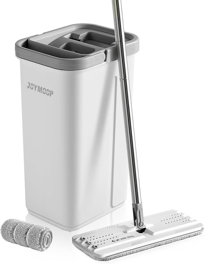 JOYMOOP Easy Clean and Self-Squeezing Microfiber Flat Mop and Bucket System, Mops for Floor Cleaning and Wall Cleaner, Hardwood, Tile, Laminate, Vinyl Floors, Smooth Walls, and Glass Windows-Ruum Studio Home