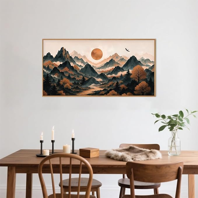 Large Boho Mountain Framed Canvas Wall Art Set, Brown Ridge Landscape Wall Decor, Pine Tree Scenery Wall Painting, Abstract Wilderness Art Print for Living Room, Bedroom, Office - 20X40-Ruum Studio Home