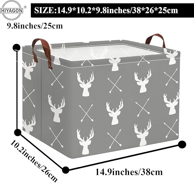HIYAGON Baby Basket Cute Toy Bin for Boys and Girls Kids Storage Bin Organizer Box Gift Basket Empty Rectangular Deer Room Decor for Home(Grey deers)-Ruum Studio Home