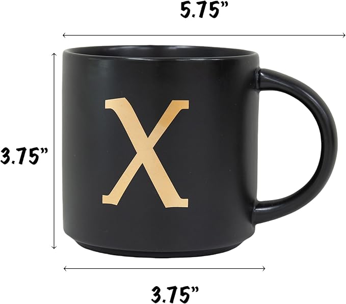 COLLECTIVE HOME - Monogram Ceramic Mugs, 15 oz Golden Initial Black Coffee Cups, Elegant Alphabet Tea Mugs, Elegant Personalized Mug with Gift Box, Unique Mug with Double Side Capital Lette (X)-Ruum Studio Home