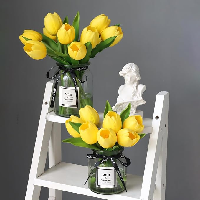 Buart Yellow Flowers Artificial Luxury Big Tulip Valentine's Day Mother's Day Easter Home Kitchen Wedding Decorations(11pcs)-Ruum Studio Home