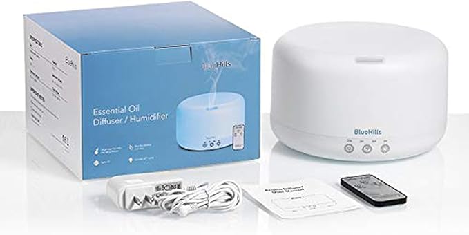 BlueHills Premium 1000 ML XL Essential Oil Diffuser Aromatherapy Humidifier with Remote for Large Room Home 18 Hour Run Huge Coverage Area 1 Liter Mood Lights Extra Large Capacity White D001-Ruum Studio Home