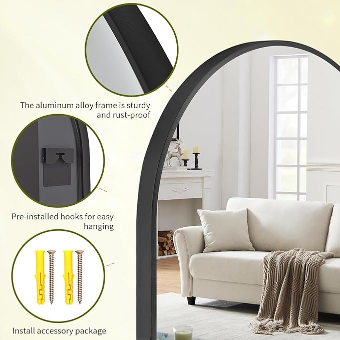 BEAUTYPEAK 24"x36" Arch Bathroom Mirror, Wall Mounted Vanity Metal Frame Mirror for Bedroom, Entryway, Living Room, Black-Ruum Studio Home