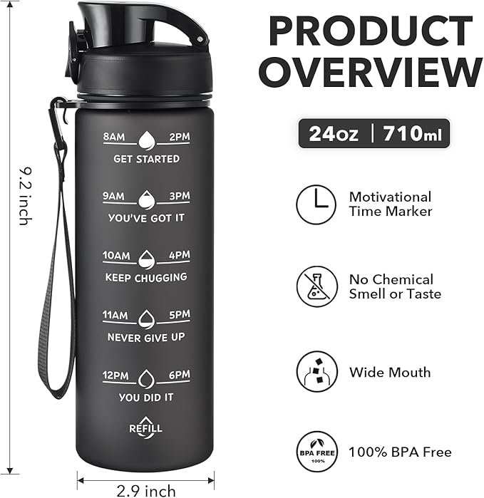 Enerbone Water Bottle, Leakproof BPA & Toxic Free, Motivational Water Bottle with Times to Drink and Straw, Fitness Sports Water Bottle with Strap for Office, Gym, Outdoor Sports-Ruum Studio Home