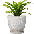 G EPGardening 8 Inch Ceramic Plant Pot with Drainage Hole and Saucer Round Planter Pot for Indoor Outdoor Plants Modern Large Flower Pot White-Ruum Studio Home