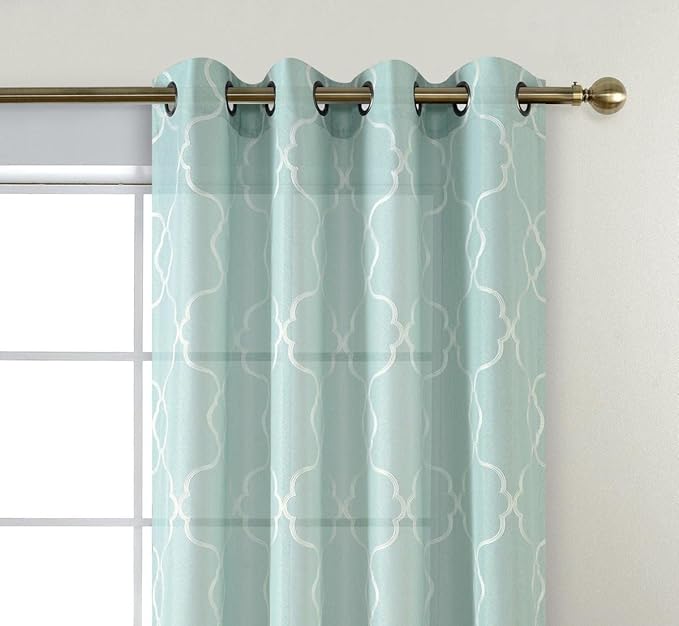 MIUCO Moroccan Embroidery Semi Sheer Curtains Faux Linen Grommet Panels for Living Room 52 x 84 Inch 2 Panels Set, Subtle Green-Ruum Studio Home