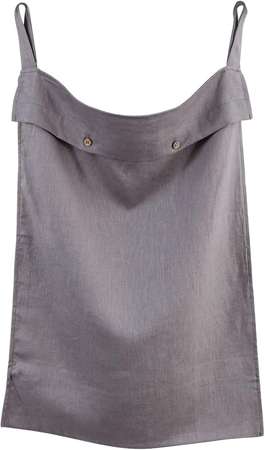 Linen Hanging Laundry Bag, 100% Linen Over The Door Laundry Hamper with Buttons and Zipper, Space Saving Door Hampers for Laundry Dirty Clothes Home Travel, Grey-Ruum Studio Home