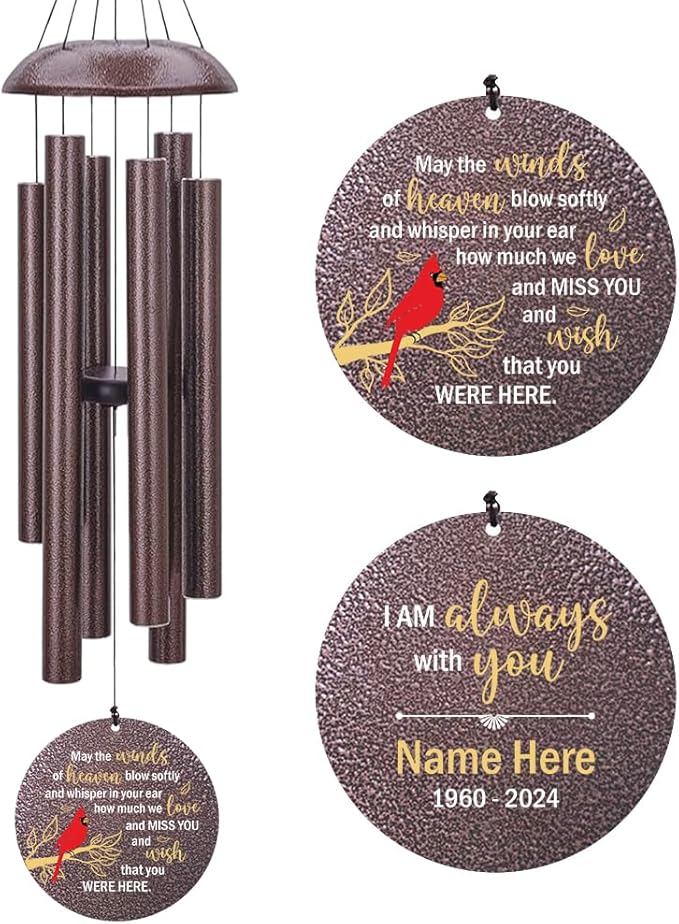 Personalized Memorial Wind Chimes Outdoor, Cardinal Commemorative Gifts for Loss of Loved One, 36Inch Customized Sympathy Wind Chimes Deep Tone, Condolences Gifts for Funeral-Ruum Studio Home