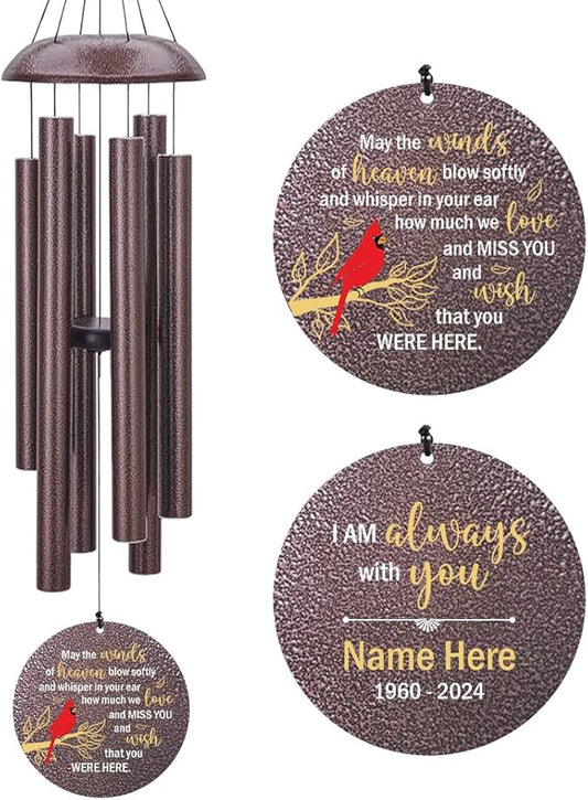 Personalized Memorial Wind Chimes Outdoor, Cardinal Commemorative Gifts for Loss of Loved One, 36Inch Customized Sympathy Wind Chimes Deep Tone, Condolences Gifts for Funeral-Ruum Studio Home