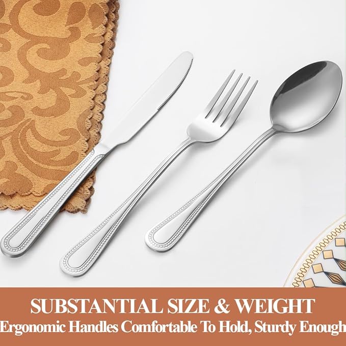 40 Pcs Silverware Set for 8 with Pearled Edge Handle design, Food Grade Stainless Steel Flatware Set, Eating Utensils Sets Include Fork/Knife/Spoon, Reusable Cutlery Set, Dishwasher Safe-Ruum Studio Home