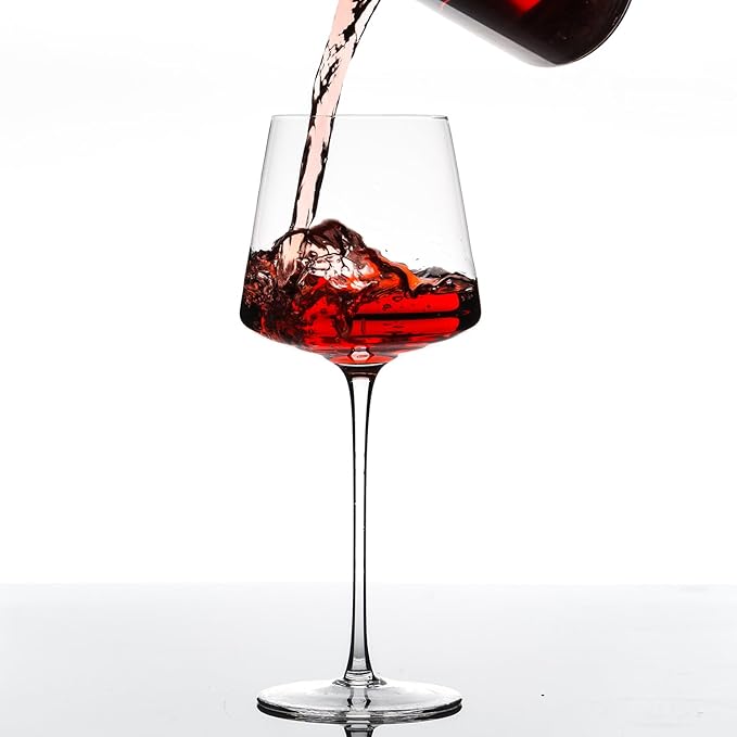 Hand Blown Red Wine Glasses Set of 4 – 23 oz Burgundy Wine Glasses With Long Stem – Large Premium Crystal Wine Glass – Unique Gift for Wedding, Anniversary, Mother’s Day – Clear Christmas, Birthday-Ruum Studio Home