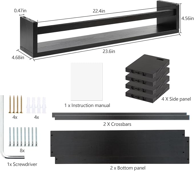 Gneric Floating Shelves for Wall, Black Nursery Book Shelves, 23.6 inch Kids Bookshelf, Wall Shelves for Living Room Bedroom Decor,Kitchen Spice Rack,Bathroom Storage Rack-Ruum Studio Home