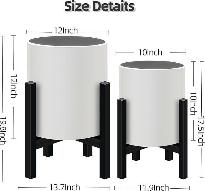 Plant Pot with Stands Set of 2, Mid Century Planters for Indoor Plants Modern Decorative Flower Pots for Balcony, Office, Living Room or Garden with Drainage Plug, 12 inch & 10 inch-Ruum Studio Home