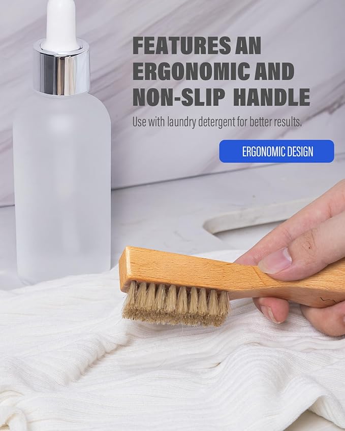 VASSON Natural Soft Boar Bristle Laundry Stain Brush, Laundry Scrub Brush,Laundry Brush for Stains on Clothes, Gentle Stain Remover for Knits, Cotton, and Linens-Ruum Studio Home