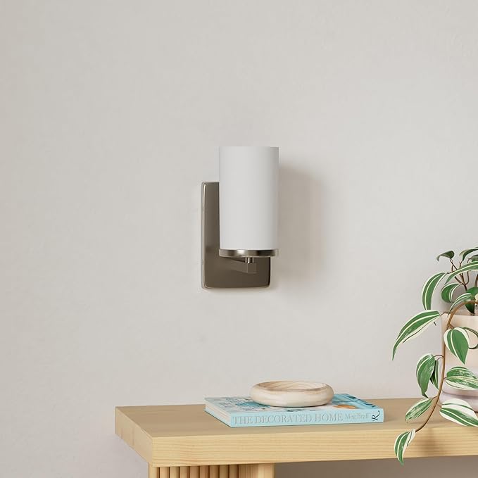 Kichler Crosby 9.25" Wall Sconce in Brushed Nickel, 1-Light Contemporary Hallway or Bathroom Light with Satin Etched Cased Opal Glass, (9.25" H x 4.5" W), 45495NI-Ruum Studio Home