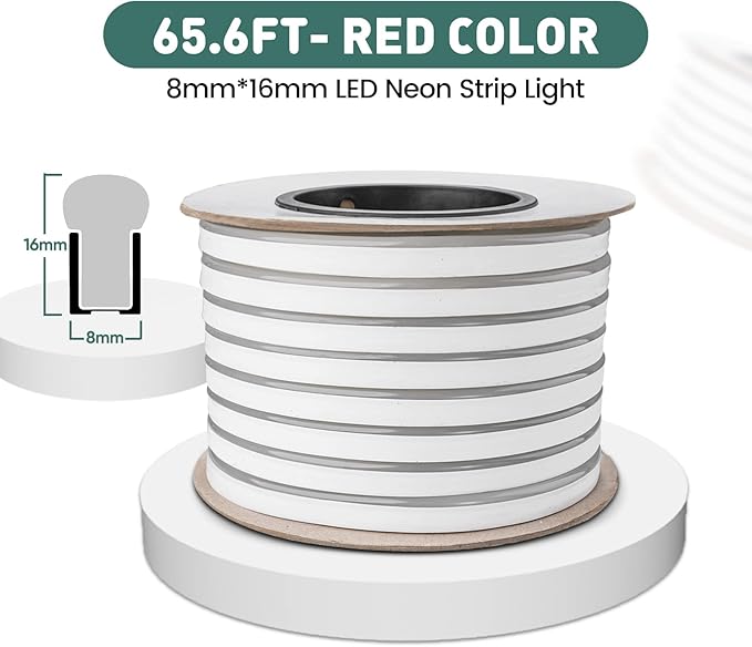 GZBtech Flexible LED Neon Rope Lights 66FT,AC 110-120V Waterproof Strip Light, 120 LEDs/M Cuttable Connectable Neon Lighting for Indoor Outdoor Home Decor/Commercial Building Use-Red 20M-Ruum Studio Home