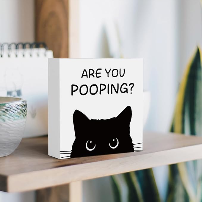 Funny Bathroom Decor Are You Pooping Cat Sign Funny Bathroom Toilet Table Decoration Funny Cat Gifts Bathroom Wall Decor Cat Gifts for Women Gifts for Cat Lovers, Funny Bathroom Wooden Box Sign Decor-Ruum Studio Home