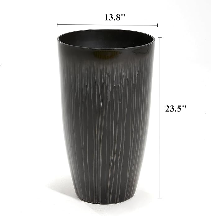 Worth Garden 23.5" H. Large Plastic Planters - Set of 2 Gradient Black Glossy Smooth Finish - Tall Plant Pots for Indoor & Outdoor Use - Decorative Lightweight Flower Pots for Front Porch, Patio, Deck-Ruum Studio Home