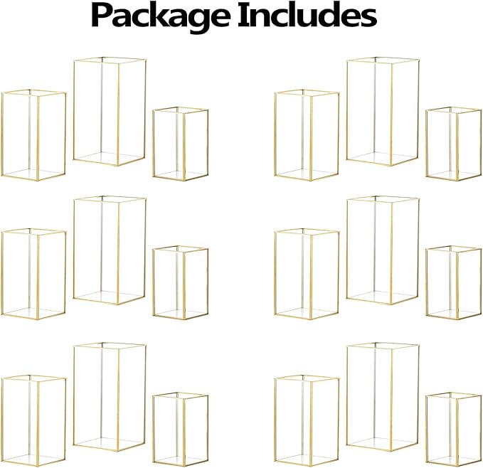 Hewory Glass Hurricane Candle Holder Set of 18, Gold Large Hurricane Centerpiece for Table, Tall Floor Square Pillar Candle Holders Lantern Set for Wedding, Anniversary, Party, Fireplace, Dining Room-Ruum Studio Home