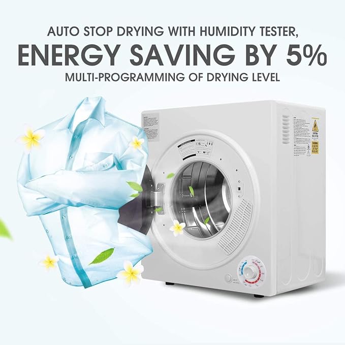 CTT 3.5 Cu. Ft. Clothes Dryer, 1500W Electric Dryers for Clothes, 110V Electric Clothes Dryer with Stainless Steel Drumble for 13.2 lbs. with 4 Automatic Drying Modes (White)-Ruum Studio Home