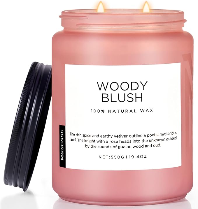 M&SENSE Rose Oud Wood Soy Candles 2 Wick, Large Scented Candles 19.4oz 110 Hour Long Lasting Burn Non Toxic Natural Luxury Aromatherapy Gifts for Women & Relaxing Spa Yoga-Ruum Studio Home