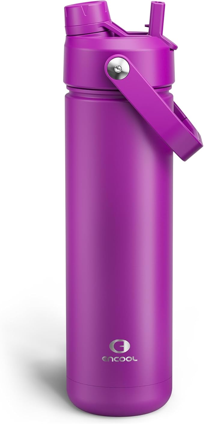 Insulated Water Bottle with Straw Stainless Steel Water Bottle, Leak-Proof, BPA-Free, Double Wall Vacuum Keeps Cold for 24 Hours for Sports, Travel, School (26 oz, Bright Magenta)-Ruum Studio Home