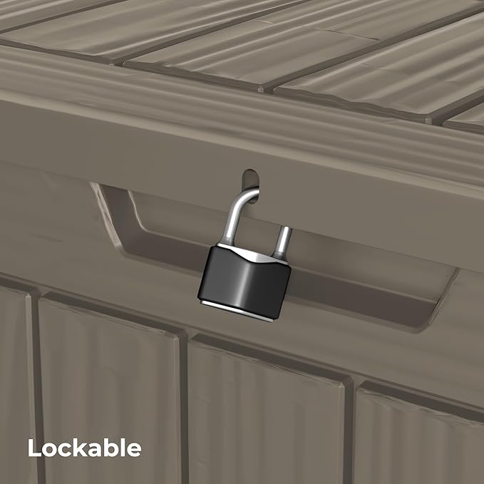35 Gallon Outdoor Storage Box Waterproof Lockable Resin Deck Box Large, Patio Storage Bin for Pool Accessories Cushion Furniture, Garden Tools, UV-Resistant Outside Delivery Grey-Ruum Studio Home