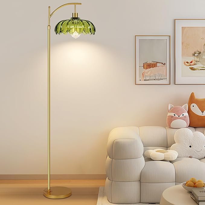 Gold Floor Lamps for Living Room Glass Vintage Floor Lamp with Remote Control,Dimmable Mid Century Modern Standing Lamp with 3 Color Temperature Tall Flower Lamp Brass Floor lamp for Bedroom Corner-Ruum Studio Home