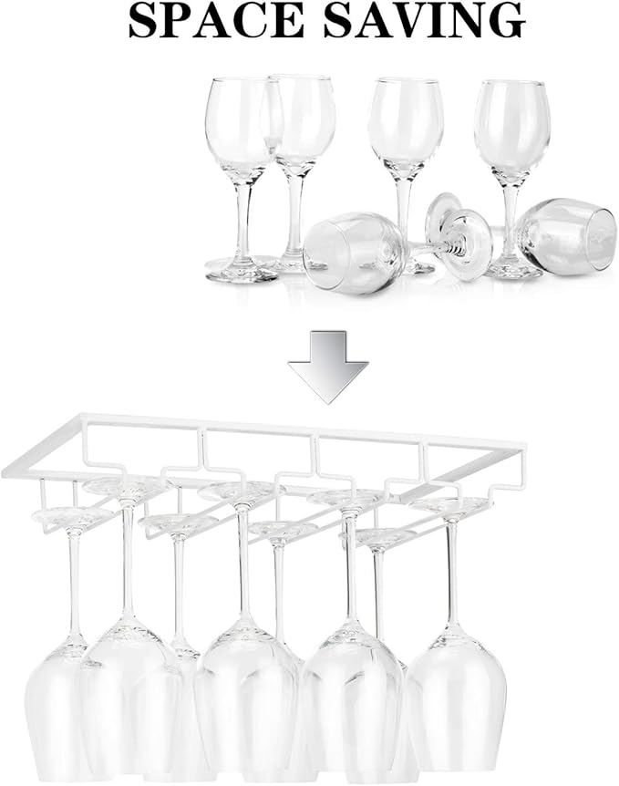 Wine Glass Rack Under Cabinet - Stemware Holder Metal Wine Glass Organizer Glasses Storage Hanger for Bar Kitchen Brown 4 Rows White-Ruum Studio Home
