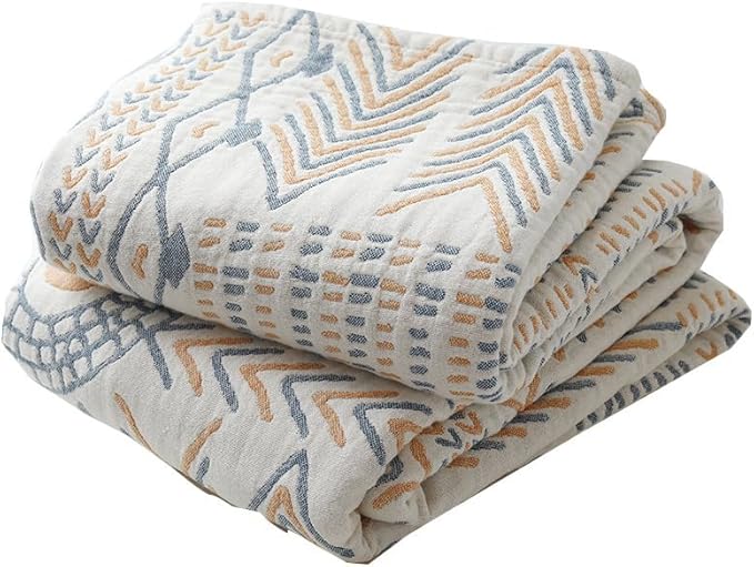 Boho Muslin Blanket for Adults 4-Layer Gauze Twin Size Soft Cozy 100% Cotton Summer Cooling Blanket Striped Decor for Sofa Bed Coverlet Both Sides (A Boho Stripe, Twin 60 x 80 in)-Ruum Studio Home
