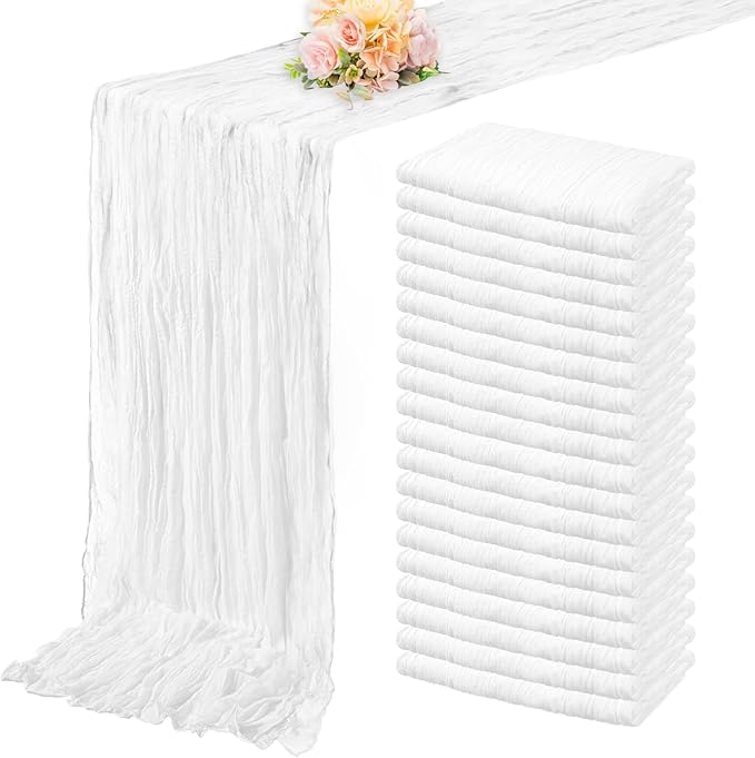 10FT 20 Pack White Cheesecloth Table Runner 20 x 120 Inch Long Rustic Gauze Cheese Cloth Table Runner for Wedding Bridal Baby Shower Table Decorations Boho Fabric Sheer Birthday Party Table Decor-Ruum Studio Home